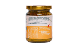 The nutritional information side of a jar of MindoFoods Vegan Curry Sauce