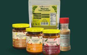 MindoFoods vegetarian sauces displayed against a dark green background